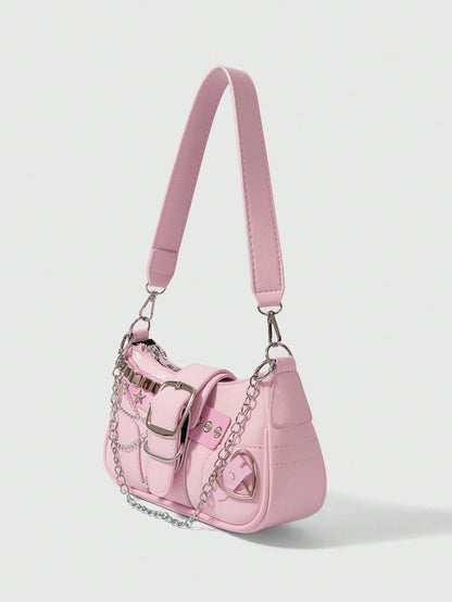 ROMWE Kawaii Cute White Y2K Style Women's Shoulder Bag, Perfect For Street,For Fancy Party, Best Gifts For Girls