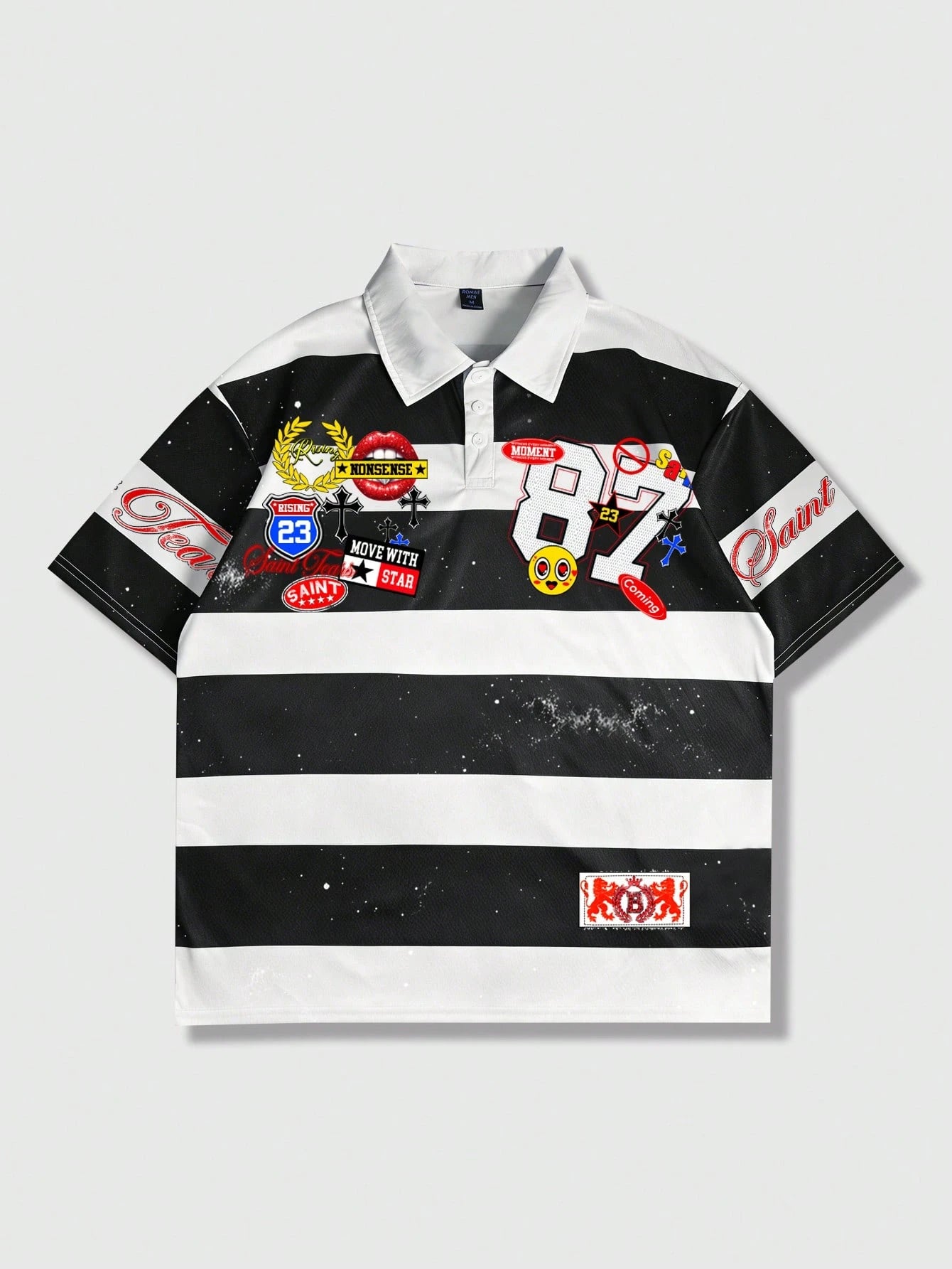 ROMWE MEN Prep 2026 Men's Casual Short Sleeve Polo Collar T-Shirt, College Style Printed Striped Top