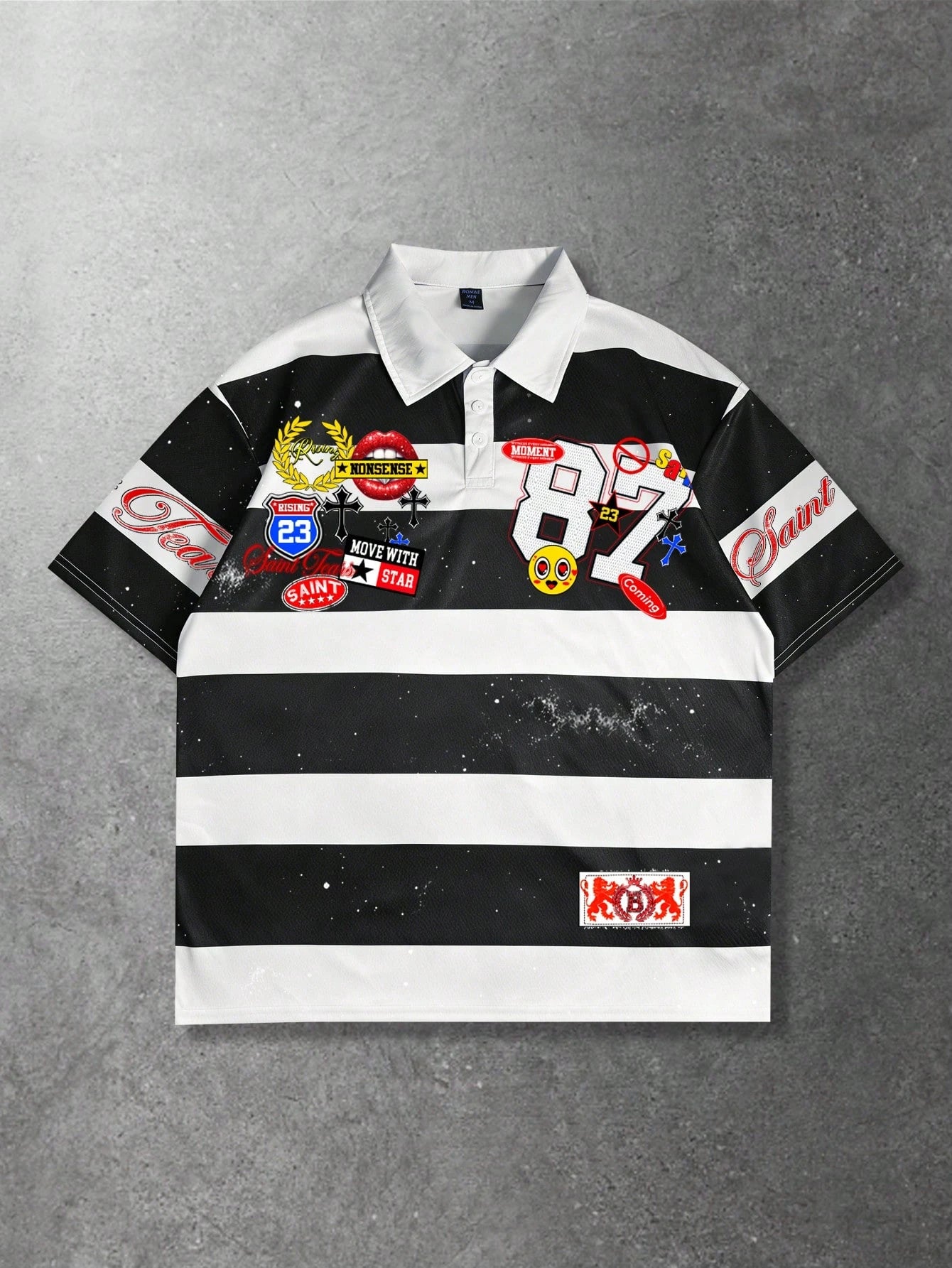 ROMWE MEN Prep 2026 Men's Casual Short Sleeve Polo Collar T-Shirt, College Style Printed Striped Top