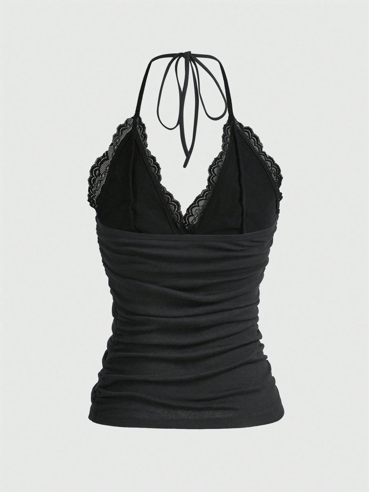 ROMWE PUNK Grunge Contrast Lace Ruched Halter Top Without Gloves