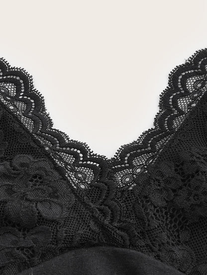 ROMWE PUNK Grunge Contrast Lace Ruched Halter Top Without Gloves