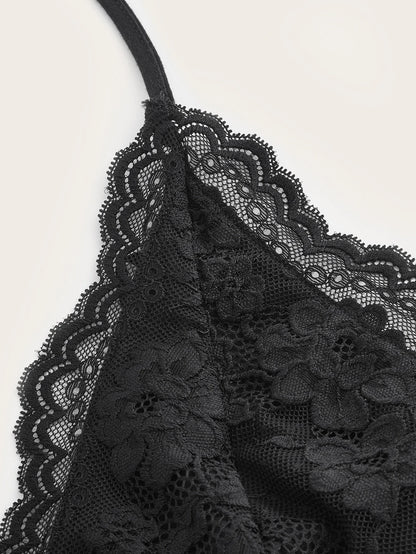 ROMWE PUNK Grunge Contrast Lace Ruched Halter Top Without Gloves