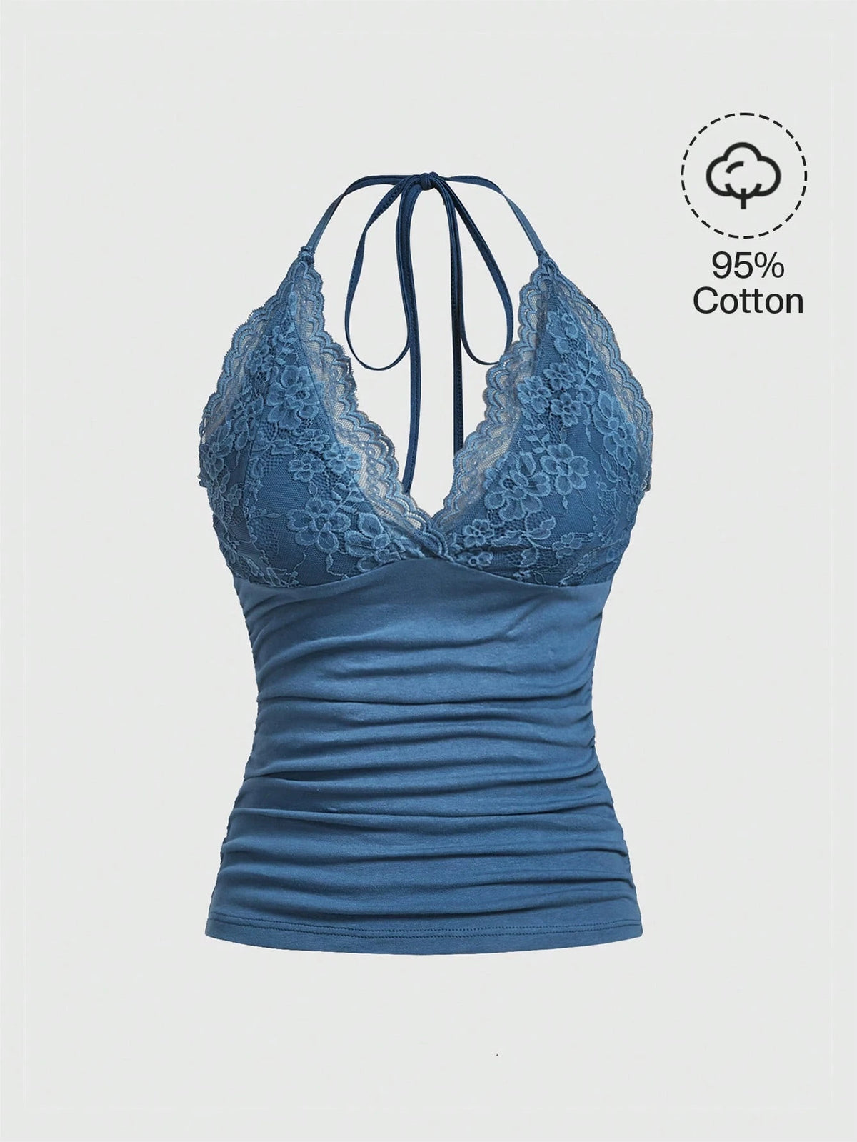 ROMWE PUNK Grunge Contrast Lace Ruched Halter Top Without Gloves