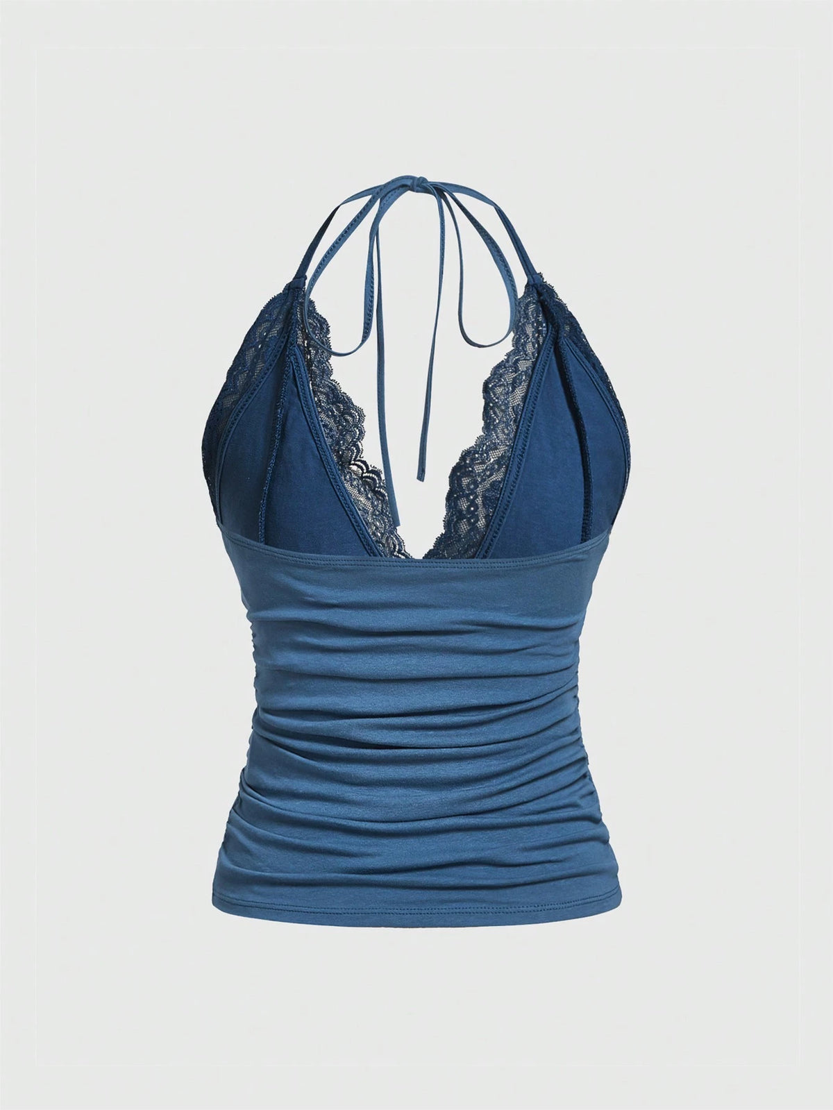 ROMWE PUNK Grunge Contrast Lace Ruched Halter Top Without Gloves