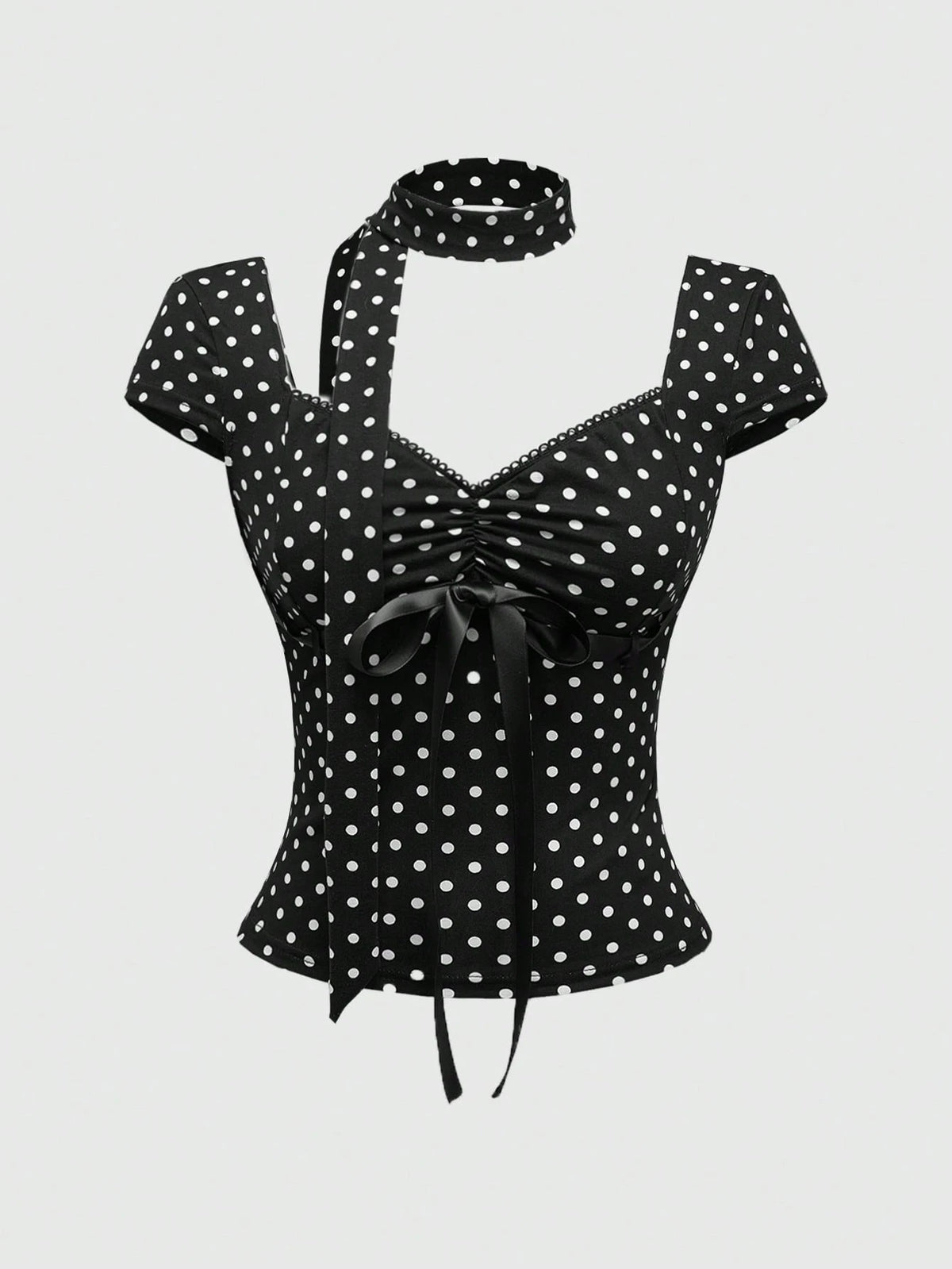 ROMWE Y2K Polka Dot Bowknot Design Women T-Shirt