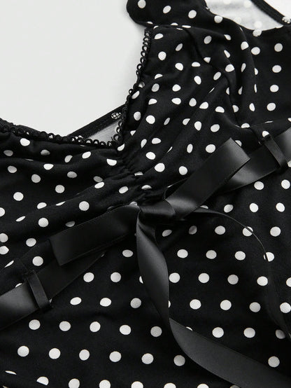 ROMWE Y2K Polka Dot Bowknot Design Women T-Shirt