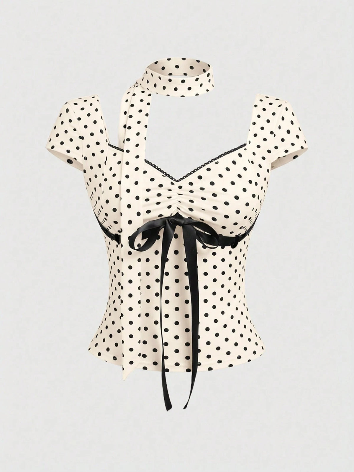ROMWE Y2K Polka Dot Bowknot Design Women T-Shirt