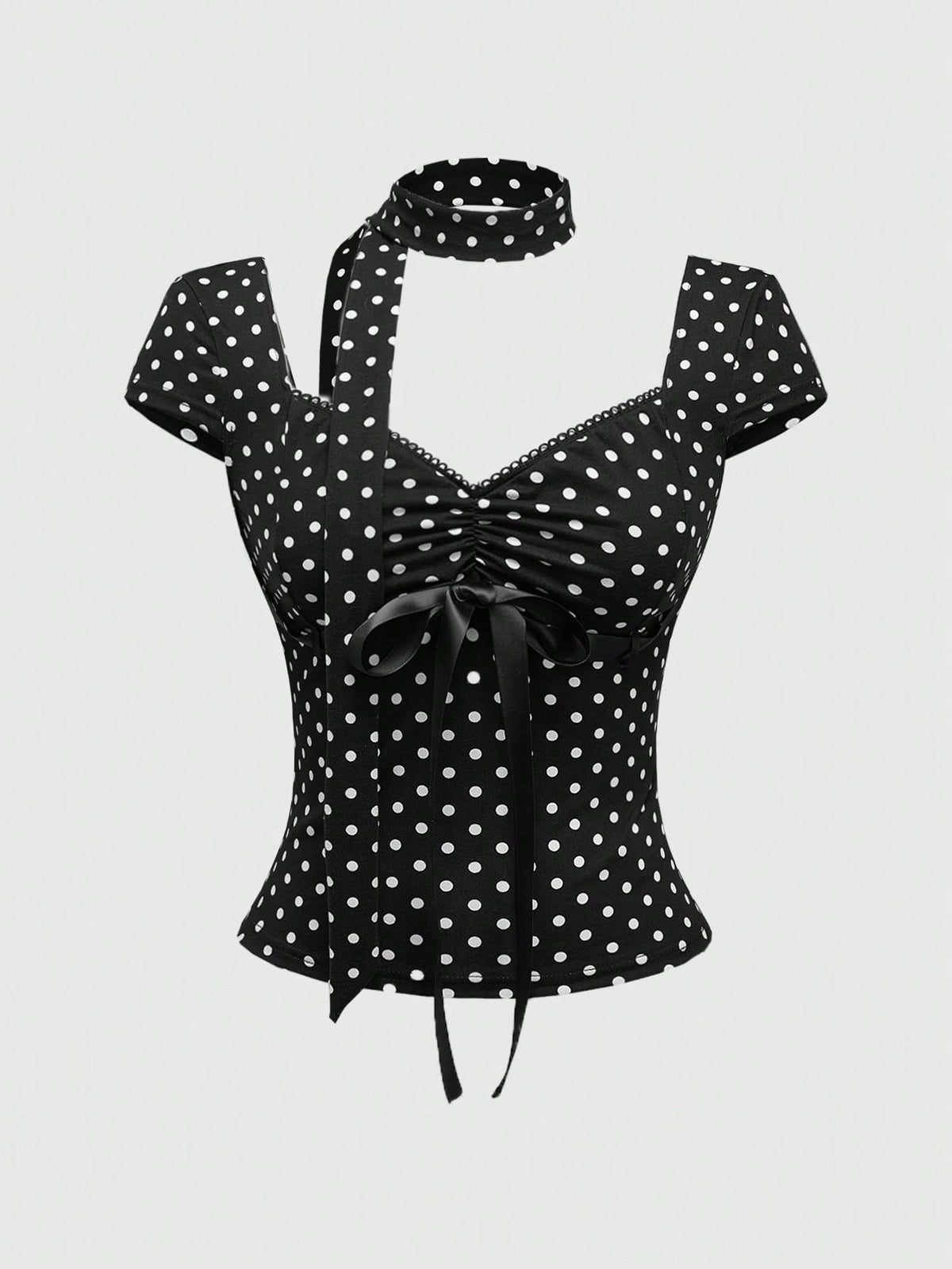 ROMWE Y2K Polka Dot Bowknot Design Women T-Shirt