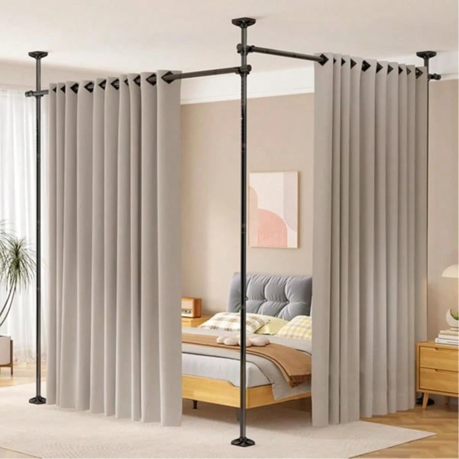 Room Divider For Room Separation,4-10ft(H) 28-140inch(W) Adjustable Temporary Privacy Wall Divider, Tension Curtain Rods No Drilling, Heavy Duty Partition Space Separator Freestanding,Black