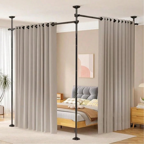 Room Divider For Room Separation,4-10ft(H) 28-140inch(W) Adjustable Temporary Privacy Wall Divider, Tension Curtain Rods No Drilling, Heavy Duty Partition Space Separator Freestanding,Black