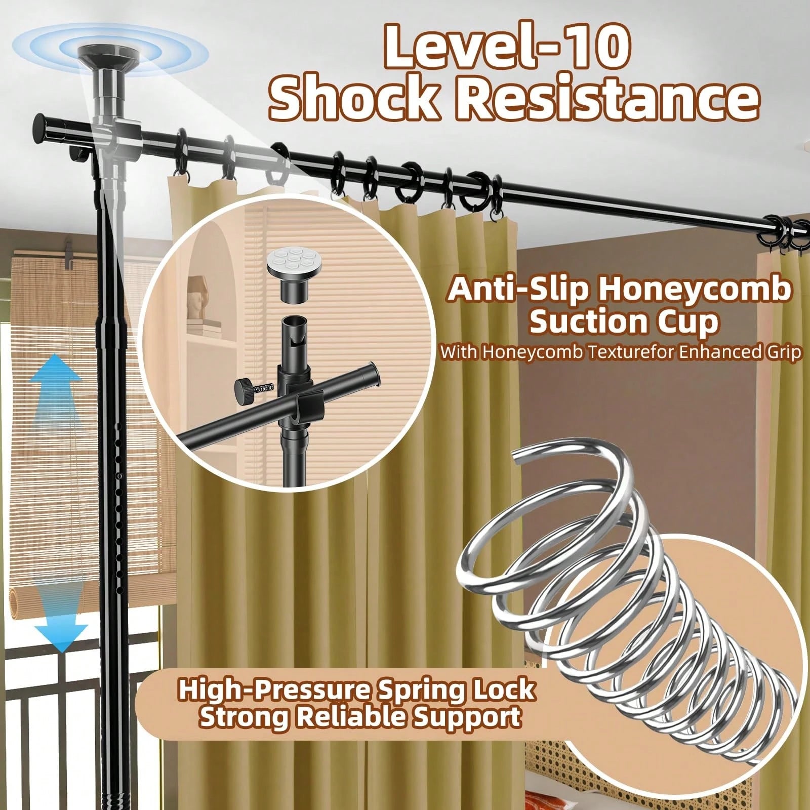 Room Divider For Room Separation,4-10ft(H) 28-140inch(W) Adjustable Temporary Privacy Wall Divider, Tension Curtain Rods No Drilling, Heavy Duty Partition Space Separator Freestanding,Black