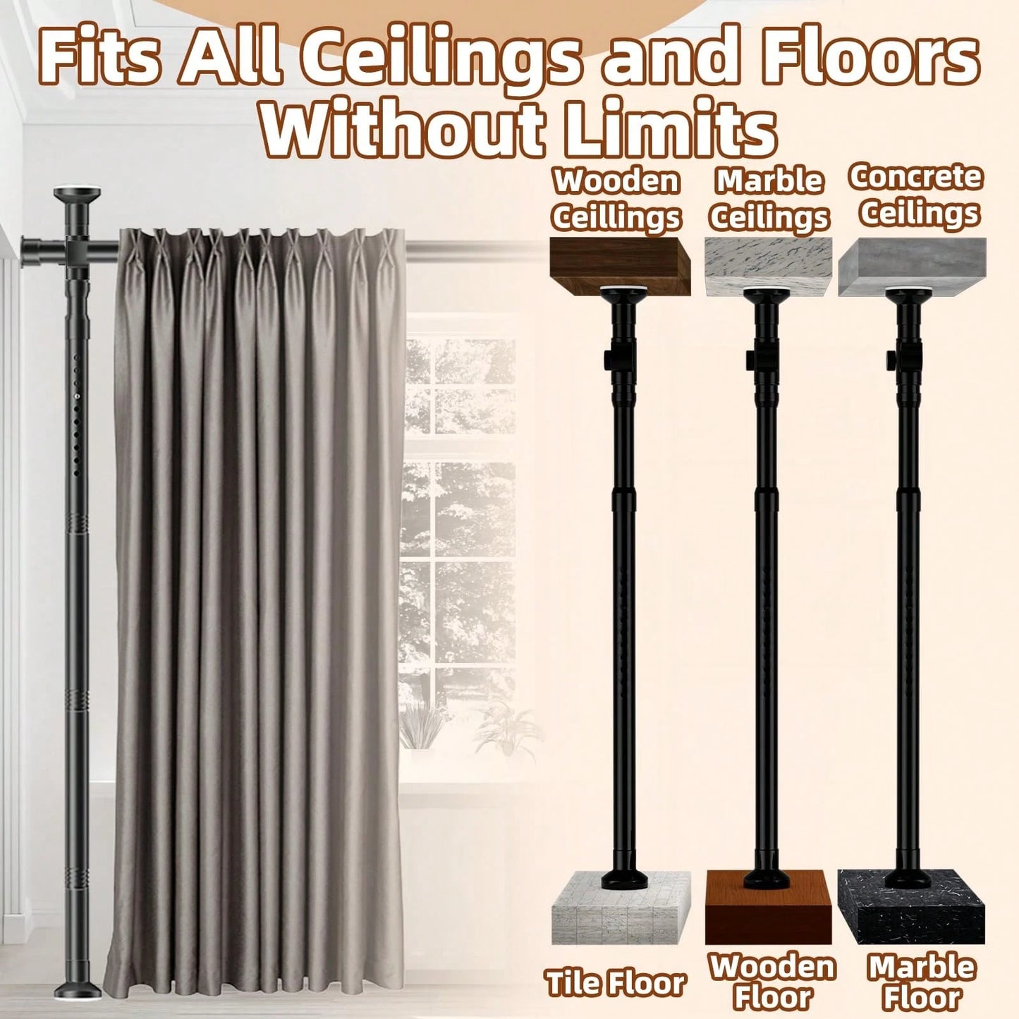 Room Divider For Room Separation,4-10ft(H) 28-140inch(W) Adjustable Temporary Privacy Wall Divider, Tension Curtain Rods No Drilling, Heavy Duty Partition Space Separator Freestanding,Black