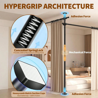 Room Divider For Room Separation,4-10ft(H) 28-140inch(W) Adjustable Temporary Privacy Wall Divider, Tension Curtain Rods No Drilling, Heavy Duty Partition Space Separator Freestanding,Black