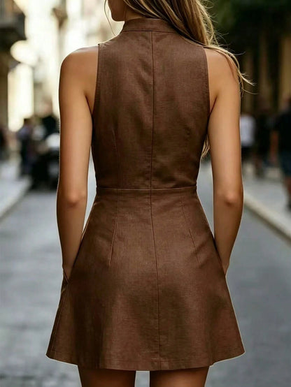 RosyDaze Women's Summer Casual Solid Color Sleeveless Mini Dress