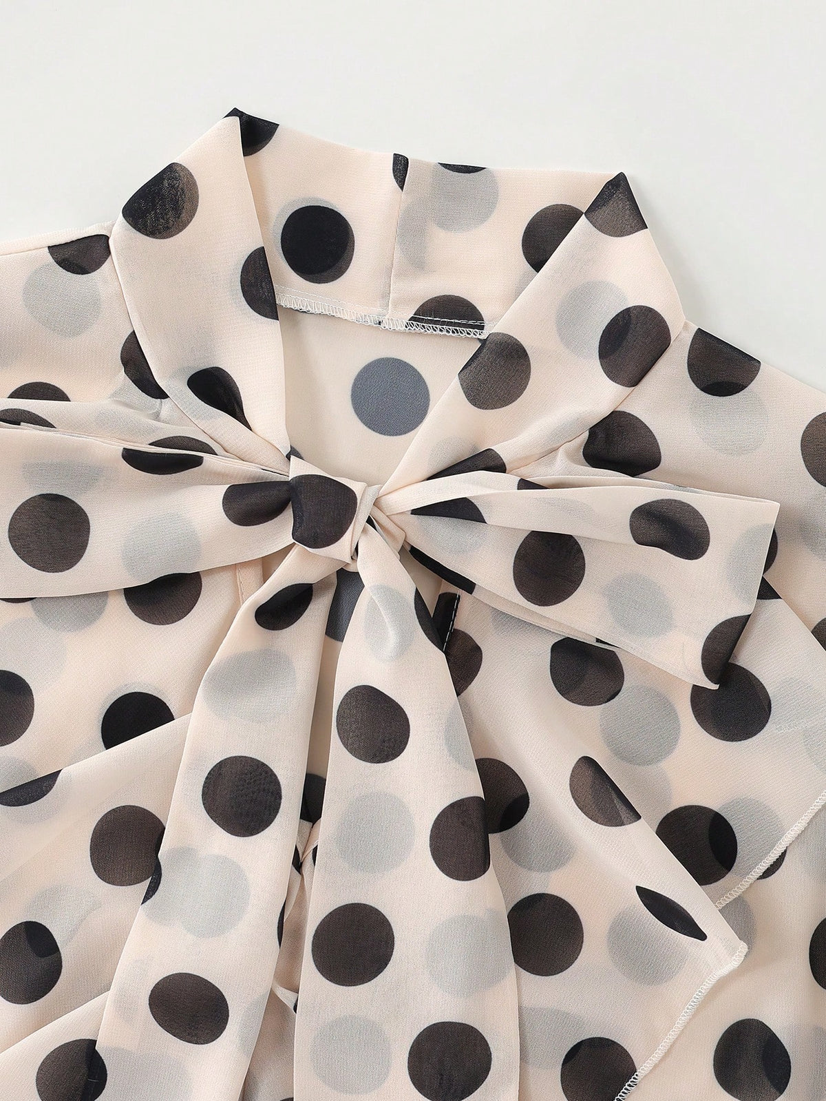RosyDaze Women's Vintage Polka Dot Chiffon Blouse With Bow Tie, Stand Collar, Puff Long Sleeves, Elegant Drape Commuter Shirt For Spring And Autumn