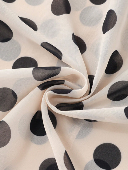 RosyDaze Women's Vintage Polka Dot Chiffon Blouse With Bow Tie, Stand Collar, Puff Long Sleeves, Elegant Drape Commuter Shirt For Spring And Autumn