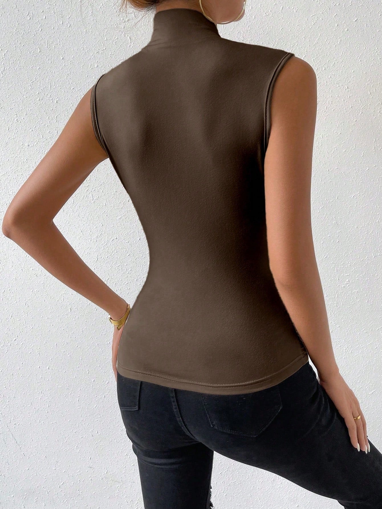 RosyDaze Women Summer Solid Color Overlapping V-Neck Pleated Slim Fit Tank Top