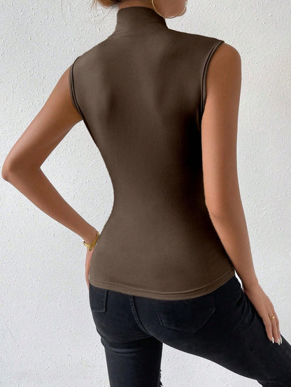 RosyDaze Women Summer Solid Color Overlapping V-Neck Pleated Slim Fit Tank Top