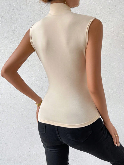 RosyDaze Women Summer Solid Color Overlapping V-Neck Pleated Slim Fit Tank Top