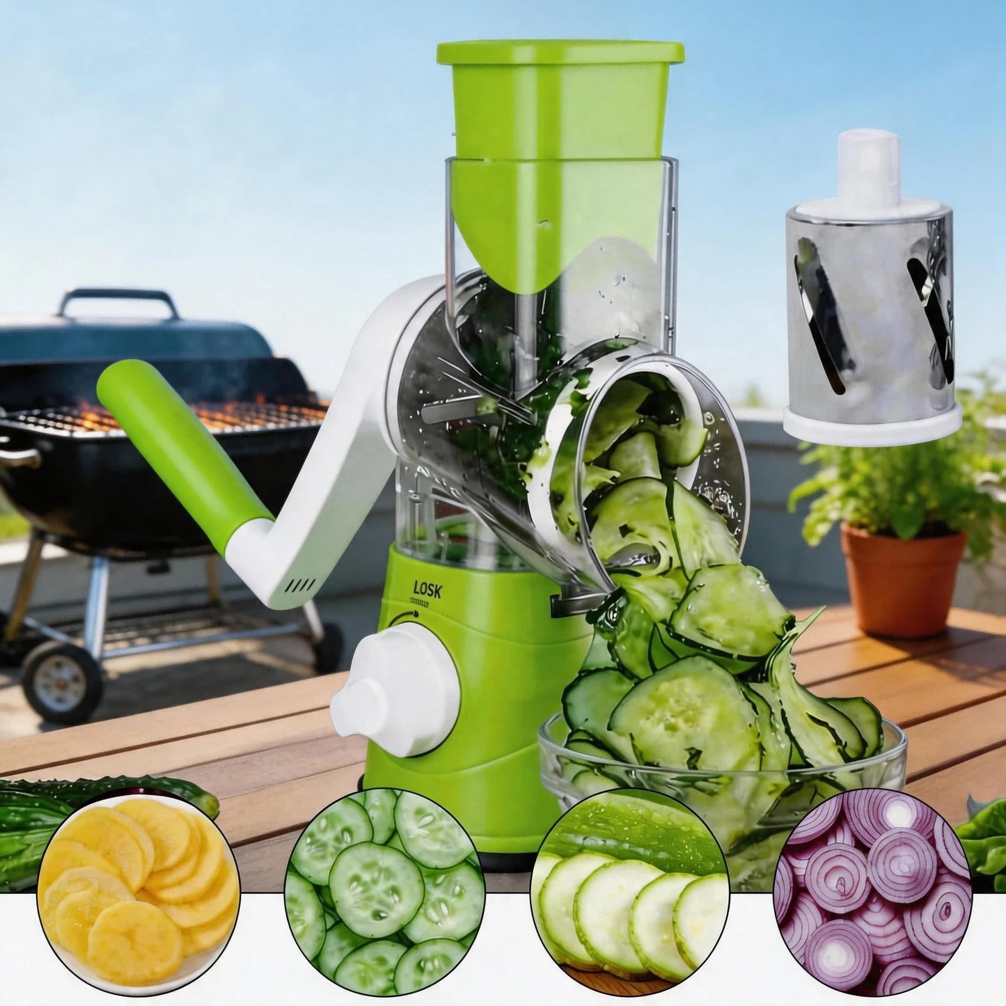 Rotary Cheese Grinder, Vegetable Cheese Slicer, 3 Carefully Designed Blades, Kitchen Ground Vegetable Slicer, Multi-Purpose Cheese Chopper For Carrots, Potatoes, Cucumbers, Zucchini, And More. Strong