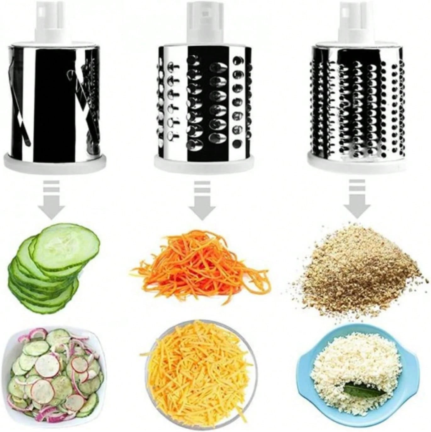 Rotary Cheese Grinder, Vegetable Cheese Slicer, 3 Carefully Designed Blades, Kitchen Ground Vegetable Slicer, Multi-Purpose Cheese Chopper For Carrots, Potatoes, Cucumbers, Zucchini, And More. Strong