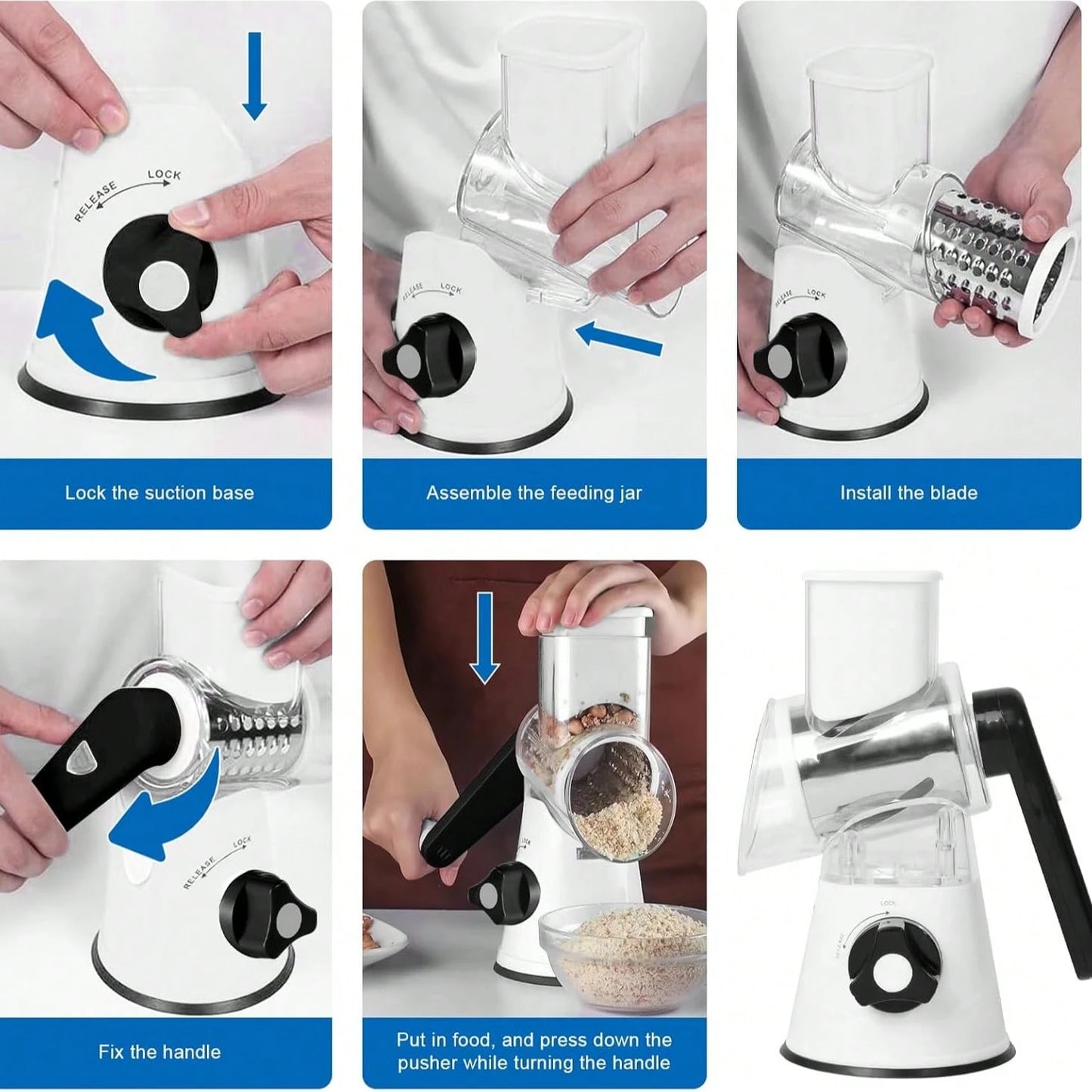 Rotary Cheese Grinder, Vegetable Cheese Slicer, 3 Carefully Designed Blades, Kitchen Ground Vegetable Slicer, Multi-Purpose Cheese Chopper For Carrots, Potatoes, Cucumbers, Zucchini, And More. Strong