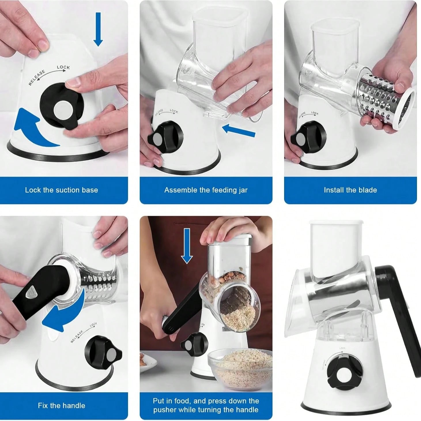 Rotary Cheese Grinder, Vegetable Cheese Slicer, 3 Carefully Designed Blades, Kitchen Ground Vegetable Slicer, Multi-Purpose Cheese Chopper For Carrots, Potatoes, Cucumbers, Zucchini, And More. Strong