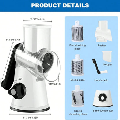 Rotary Cheese Grinder, Vegetable Cheese Slicer, 3 Carefully Designed Blades, Kitchen Ground Vegetable Slicer, Multi-Purpose Cheese Chopper For Carrots, Potatoes, Cucumbers, Zucchini, And More. Strong