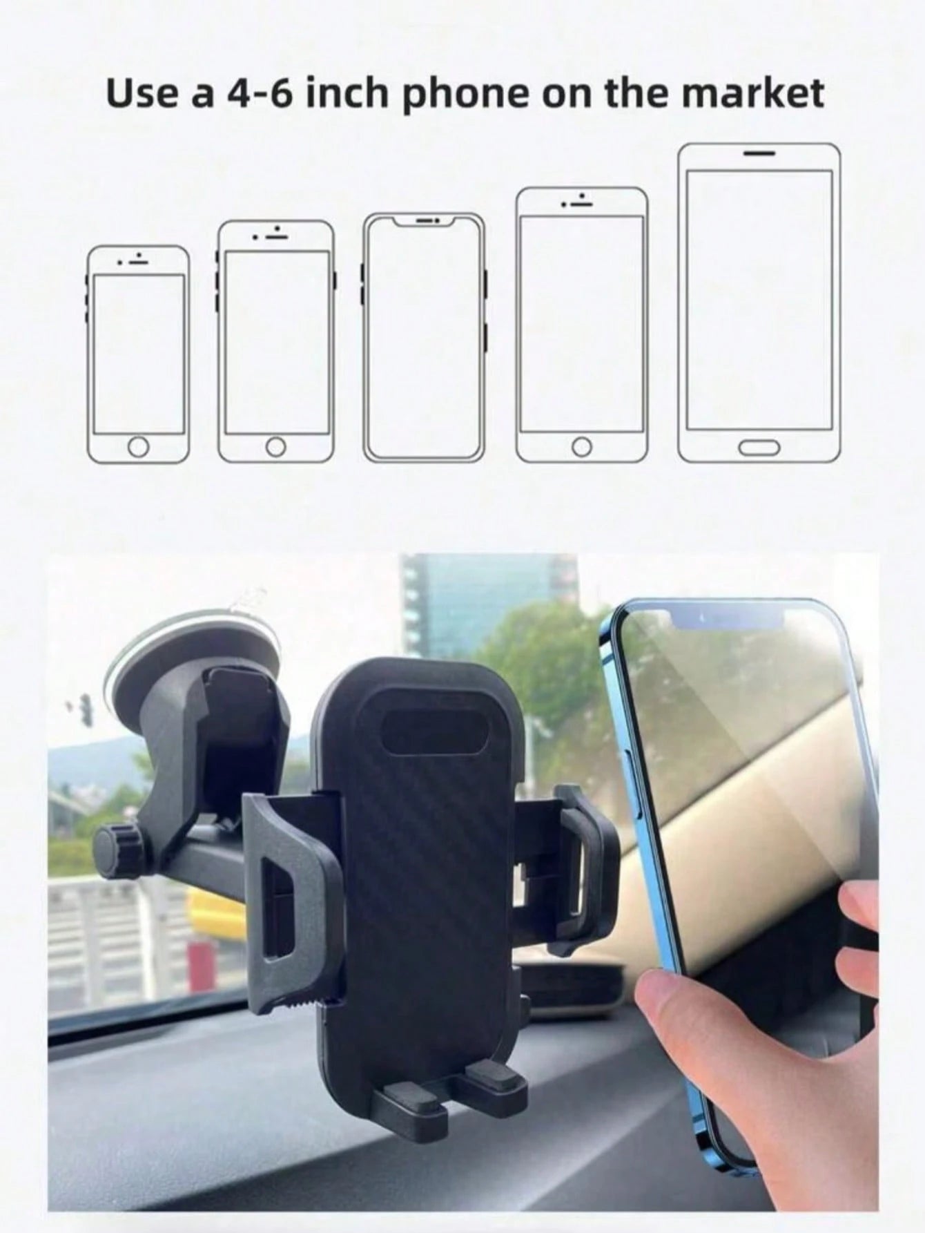 Rotatable Suction Cup Car Phone Mount Holder, For IPhone & Android, Windshield & Dash, Washable & Reusable