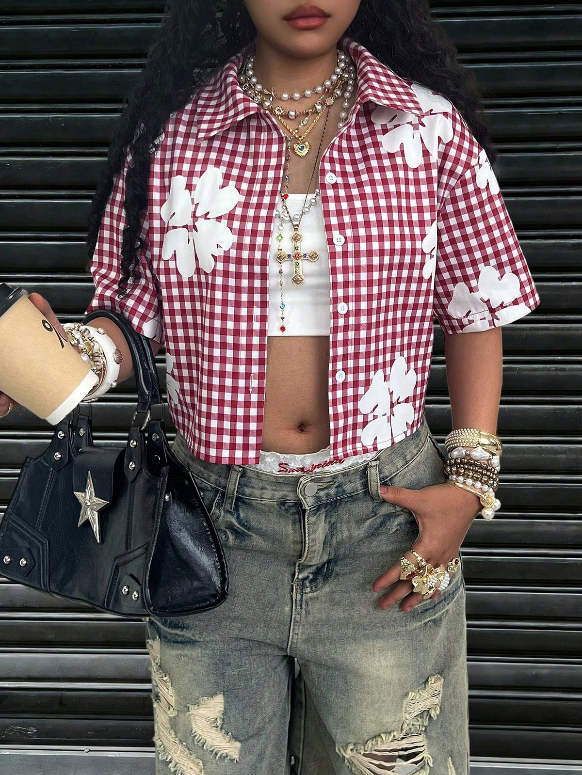 Rovax Women's Plaid Short Sleeve Single-Breasted Casual Shirt