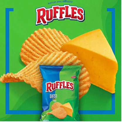 Ruffles Queso Cheese Flavored Potato Chips 8 Oz| 6-Pack Large Bag Set