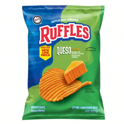 Ruffles Queso Cheese Flavored Potato Chips 8 Oz| 6-Pack Large Bag Set