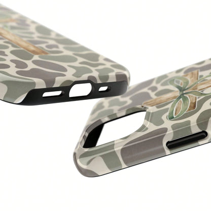 Rustic Wood Cross Phone Case For Christian, Camo Ribbon Bible Verse Case, Religious Faith Watercolor Wood Cross & Camo Phone Cover For IPhone 17 16 15 14 13 12 11 Pro Max X XR XS, SS S25 S24 S23 S22