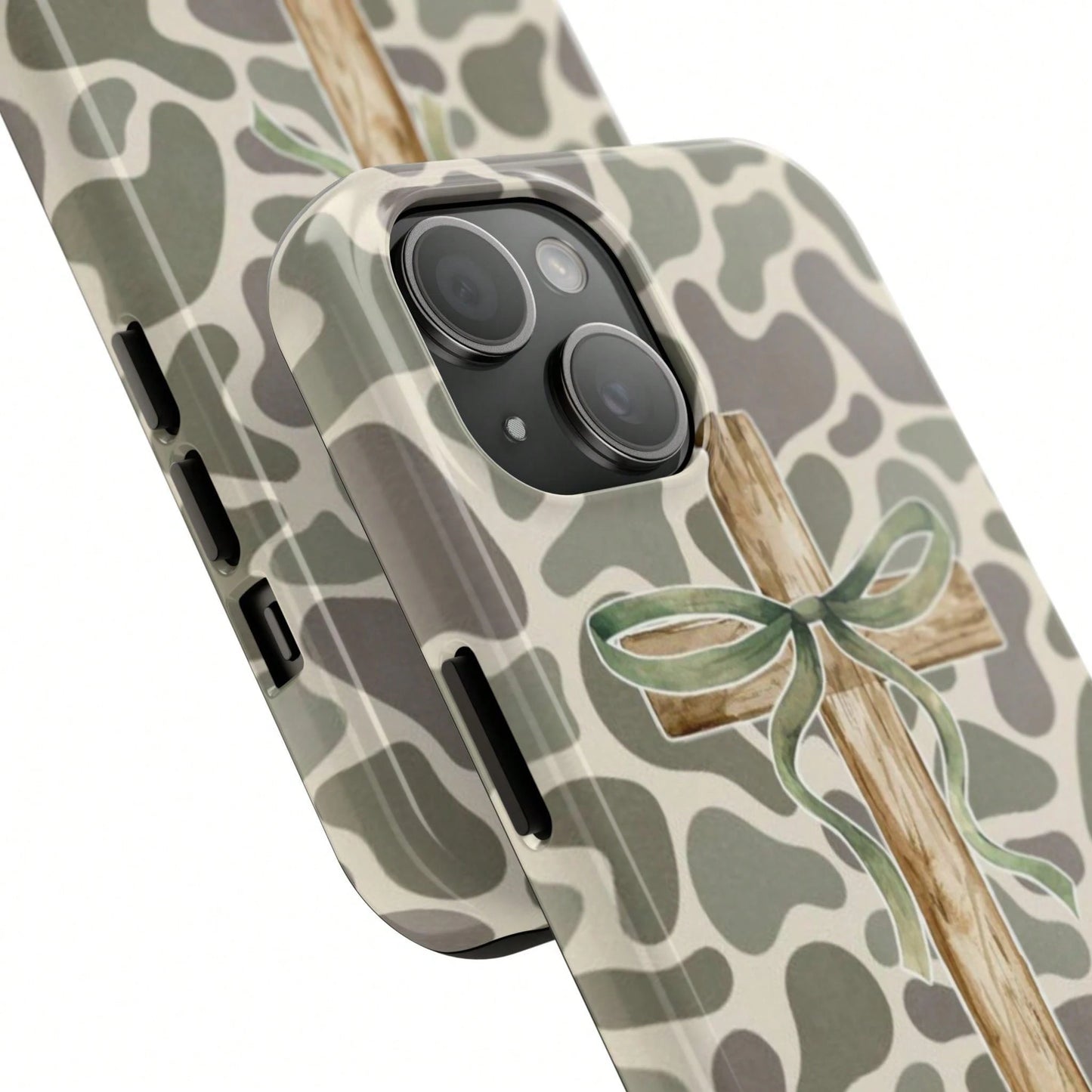 Rustic Wood Cross Phone Case For Christian, Camo Ribbon Bible Verse Case, Religious Faith Watercolor Wood Cross & Camo Phone Cover For IPhone 17 16 15 14 13 12 11 Pro Max X XR XS, SS S25 S24 S23 S22