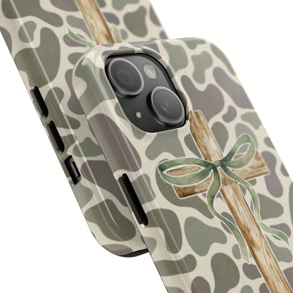 Rustic Wood Cross Phone Case For Christian, Camo Ribbon Bible Verse Case, Religious Faith Watercolor Wood Cross & Camo Phone Cover For IPhone 17 16 15 14 13 12 11 Pro Max X XR XS, SS S25 S24 S23 S22