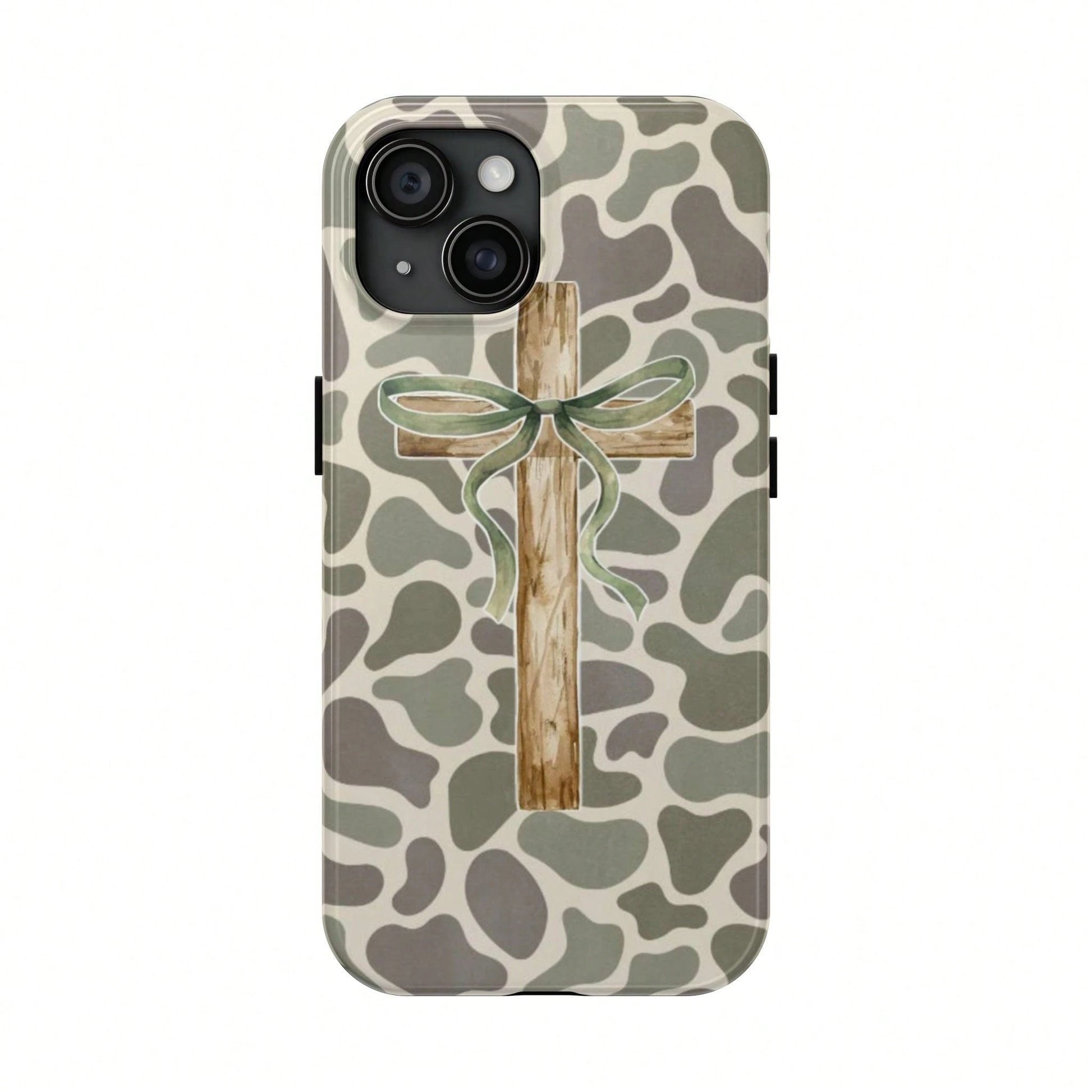 Rustic Wood Cross Phone Case For Christian, Camo Ribbon Bible Verse Case, Religious Faith Watercolor Wood Cross & Camo Phone Cover For IPhone 17 16 15 14 13 12 11 Pro Max X XR XS, SS S25 S24 S23 S22