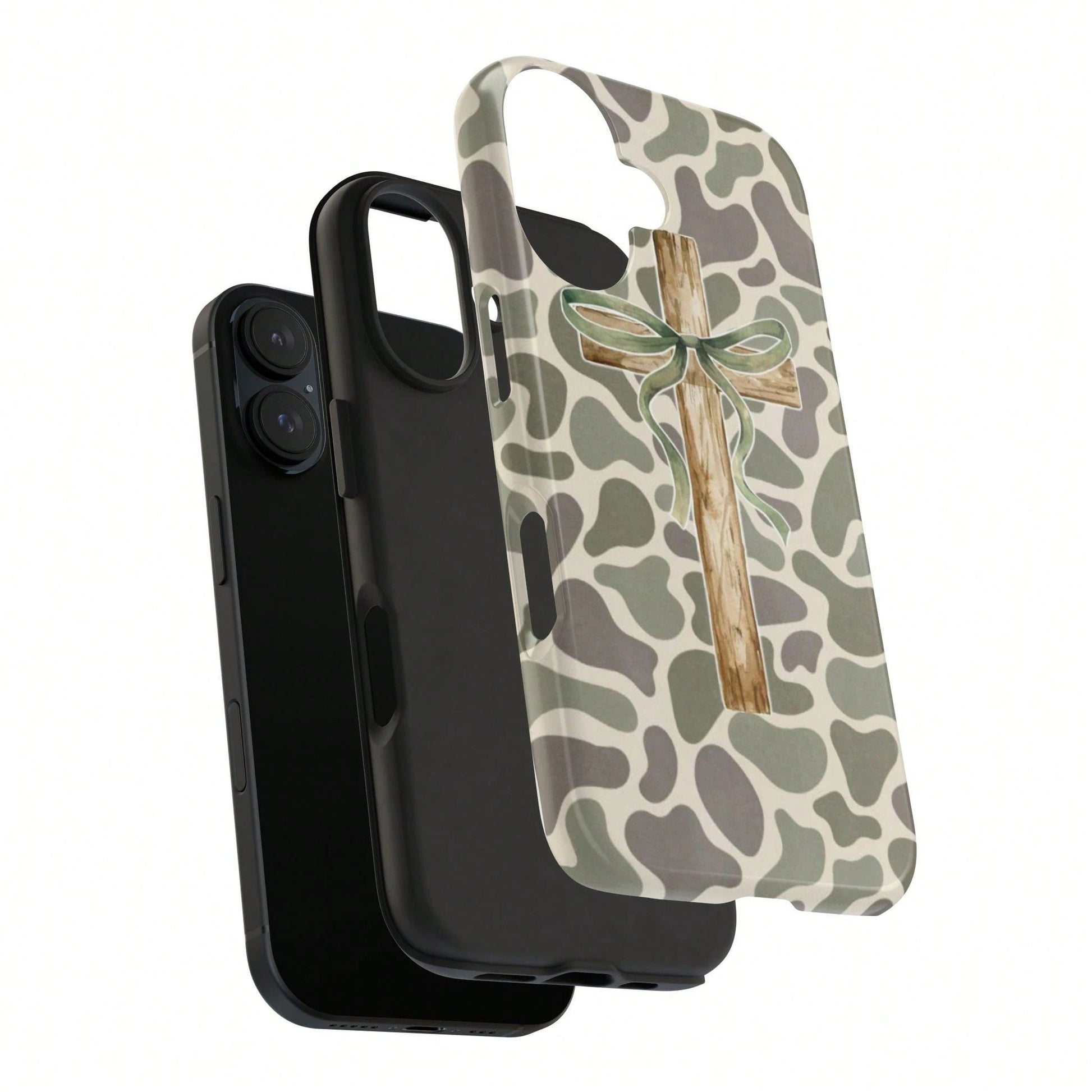 Rustic Wood Cross Phone Case For Christian, Camo Ribbon Bible Verse Case, Religious Faith Watercolor Wood Cross & Camo Phone Cover For IPhone 17 16 15 14 13 12 11 Pro Max X XR XS, SS S25 S24 S23 S22