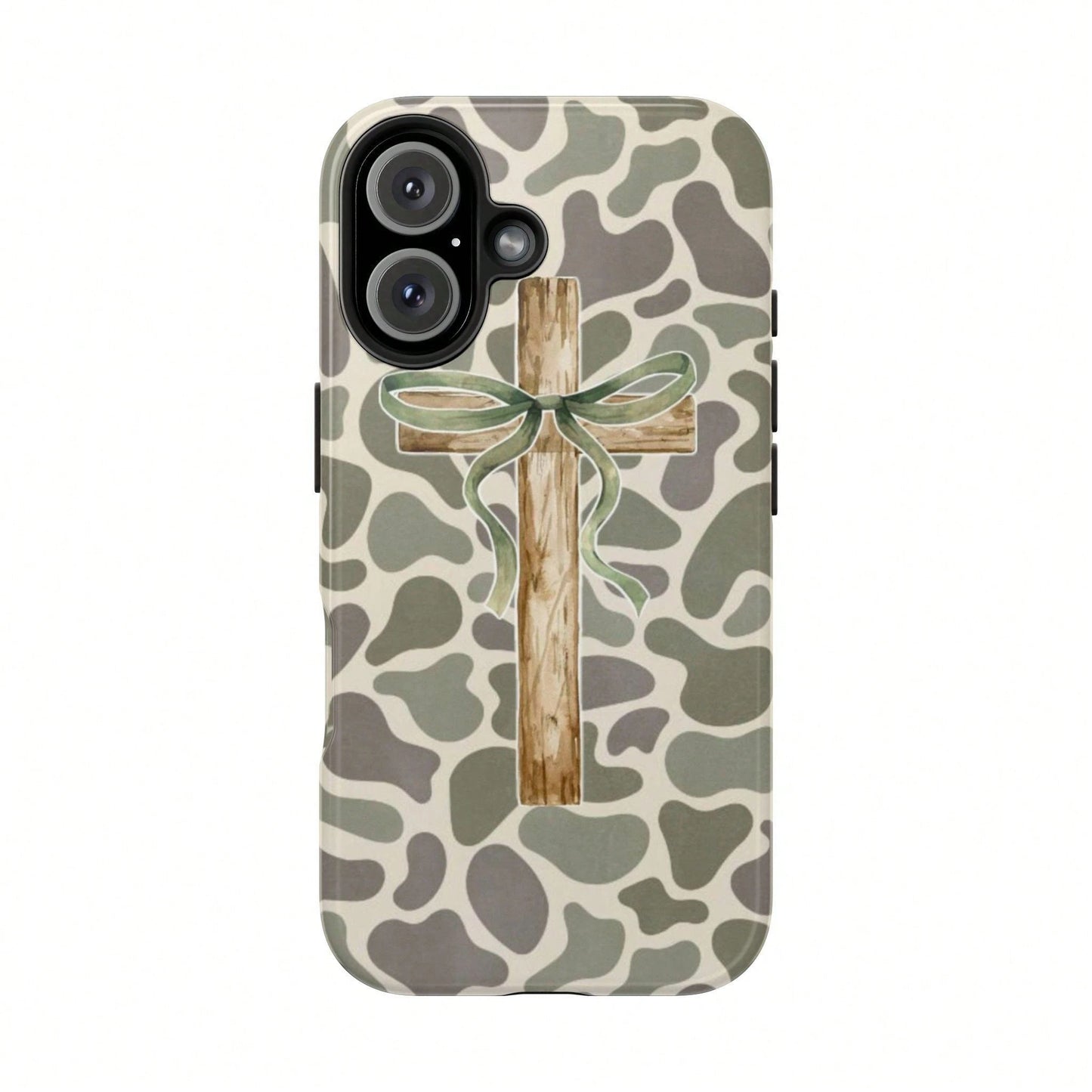 Rustic Wood Cross Phone Case For Christian, Camo Ribbon Bible Verse Case, Religious Faith Watercolor Wood Cross & Camo Phone Cover For IPhone 17 16 15 14 13 12 11 Pro Max X XR XS, SS S25 S24 S23 S22
