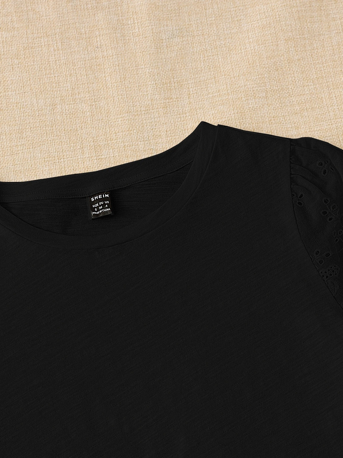 Rusticease Eyelet Embroidery Puff Sleeve Tee