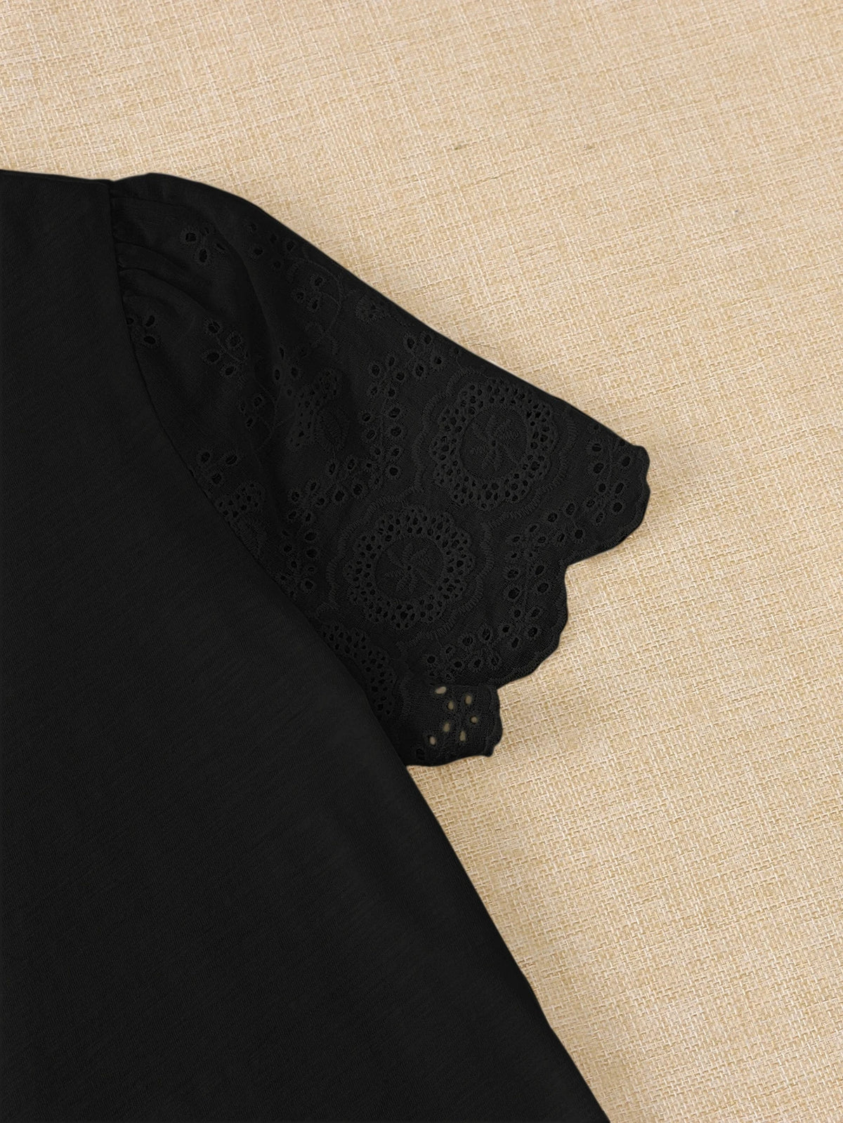 Rusticease Eyelet Embroidery Puff Sleeve Tee