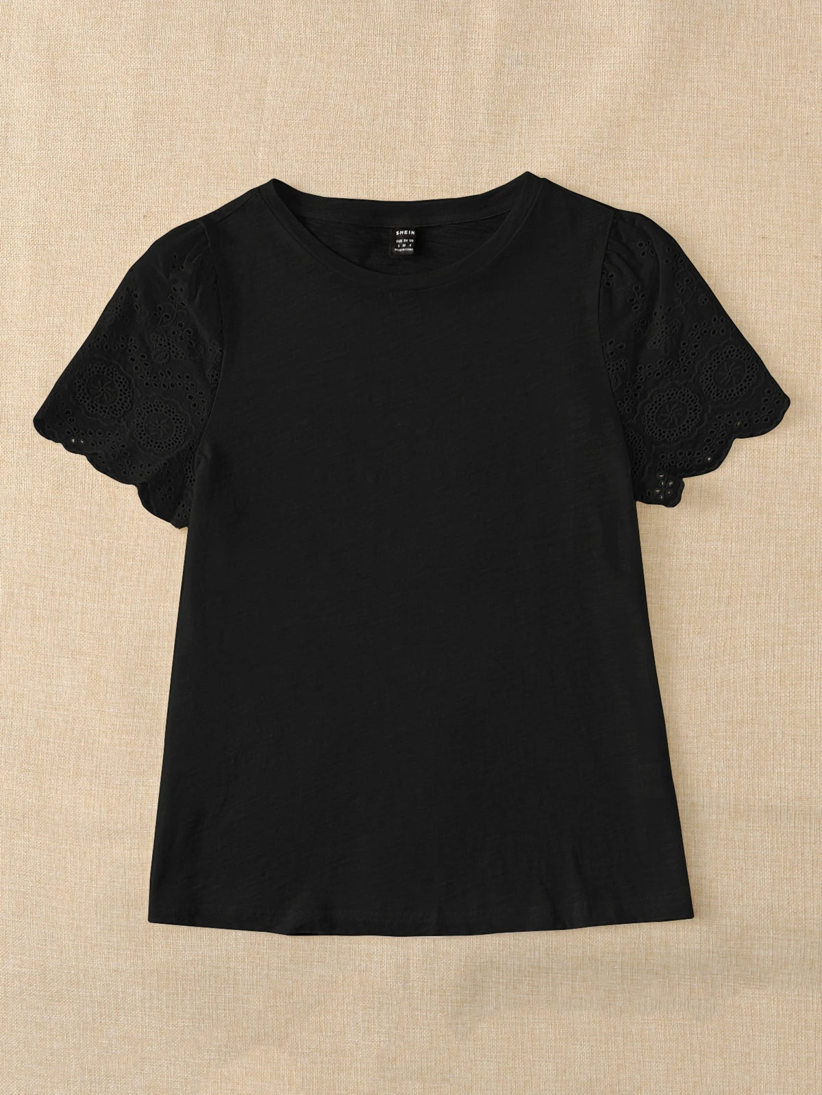 Rusticease Eyelet Embroidery Puff Sleeve Tee