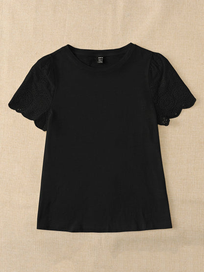Rusticease Eyelet Embroidery Puff Sleeve Tee
