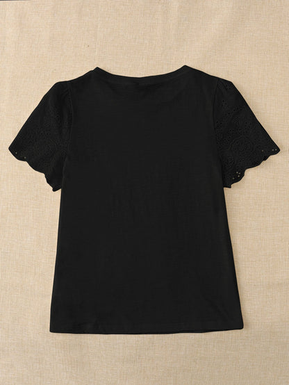 Rusticease Eyelet Embroidery Puff Sleeve Tee