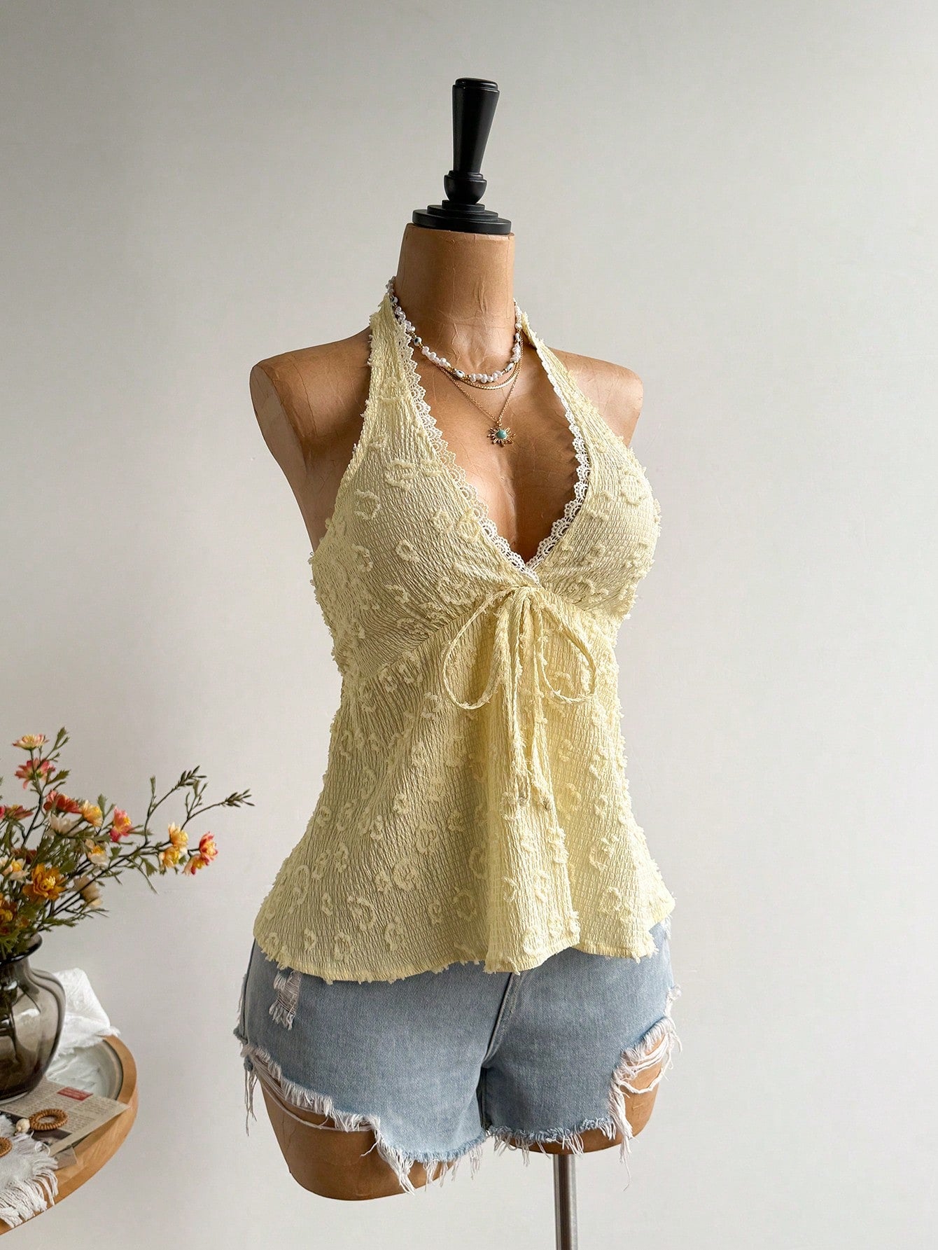 Rusttydustty Women's Backless Bohemian Style Halter Top For Vacation And Music Festival, Suitable For Autumn Summer