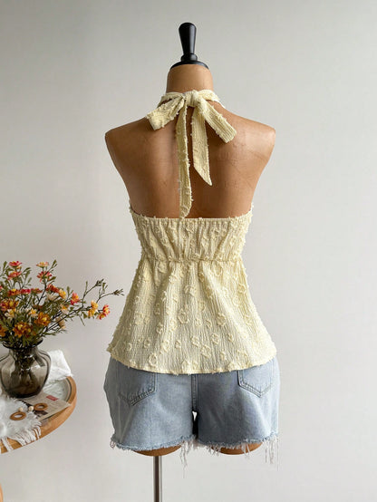 Rusttydustty Women's Backless Bohemian Style Halter Top For Vacation And Music Festival, Suitable For Autumn Summer