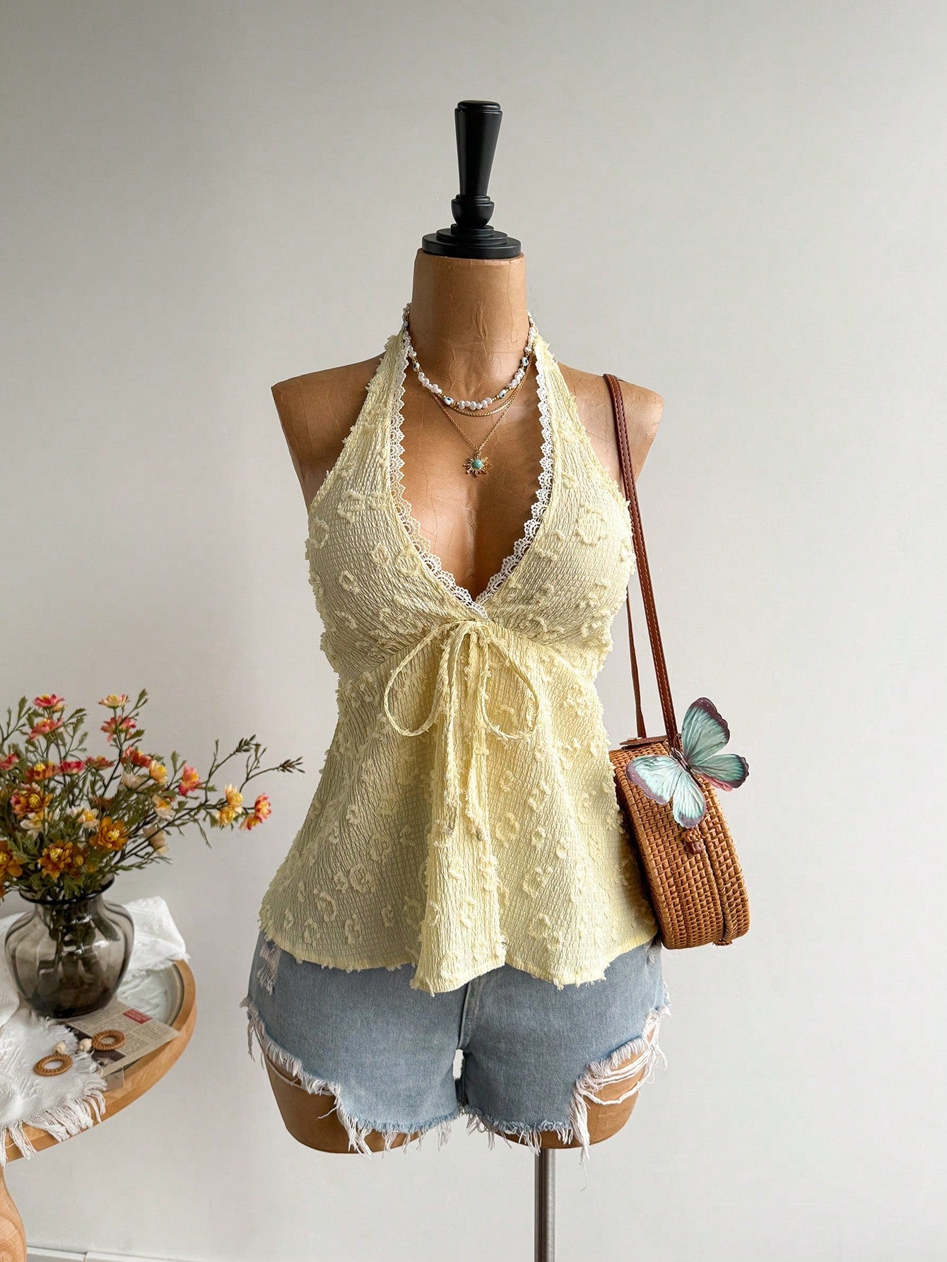 Rusttydustty Women's Backless Bohemian Style Halter Top For Vacation And Music Festival, Suitable For Autumn Summer