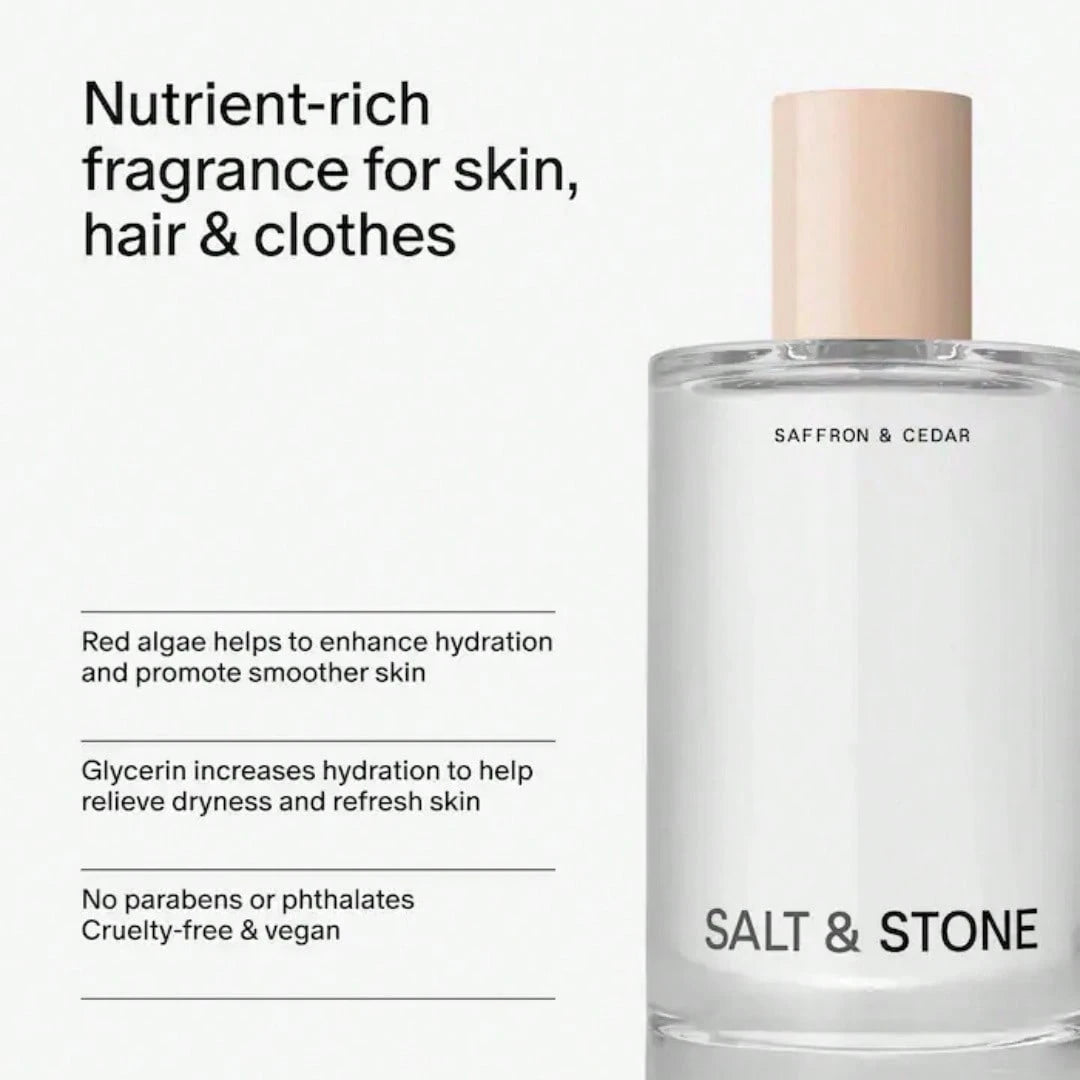Salt & Stone Body Mist| Santal & Vetiver| Skincare Infused Hair & Body Spray For Women And Men| Hydrating Fragrance With Glycerin And Red Algae| Vegan, Cruelty Free, 3.4 Fl Oz
