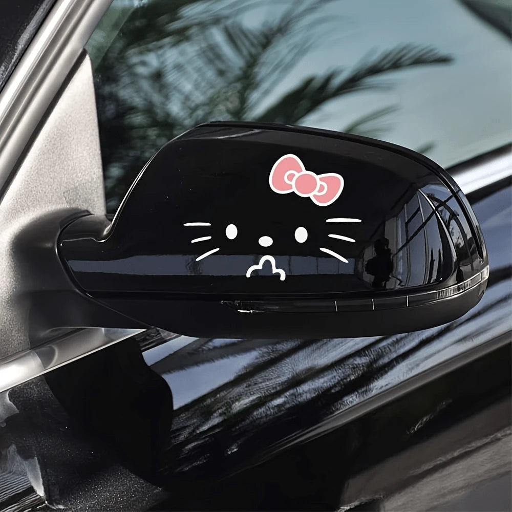 SANRIO 1pc Hello Kitty Car Sticker, Cute Cartoon Personalized Decorative Rearview Mirror Decal, Suitable For Vehicle Decoration, Easy To Use And Residue-Free, Christmas Party Gift, Excellent Small Gif