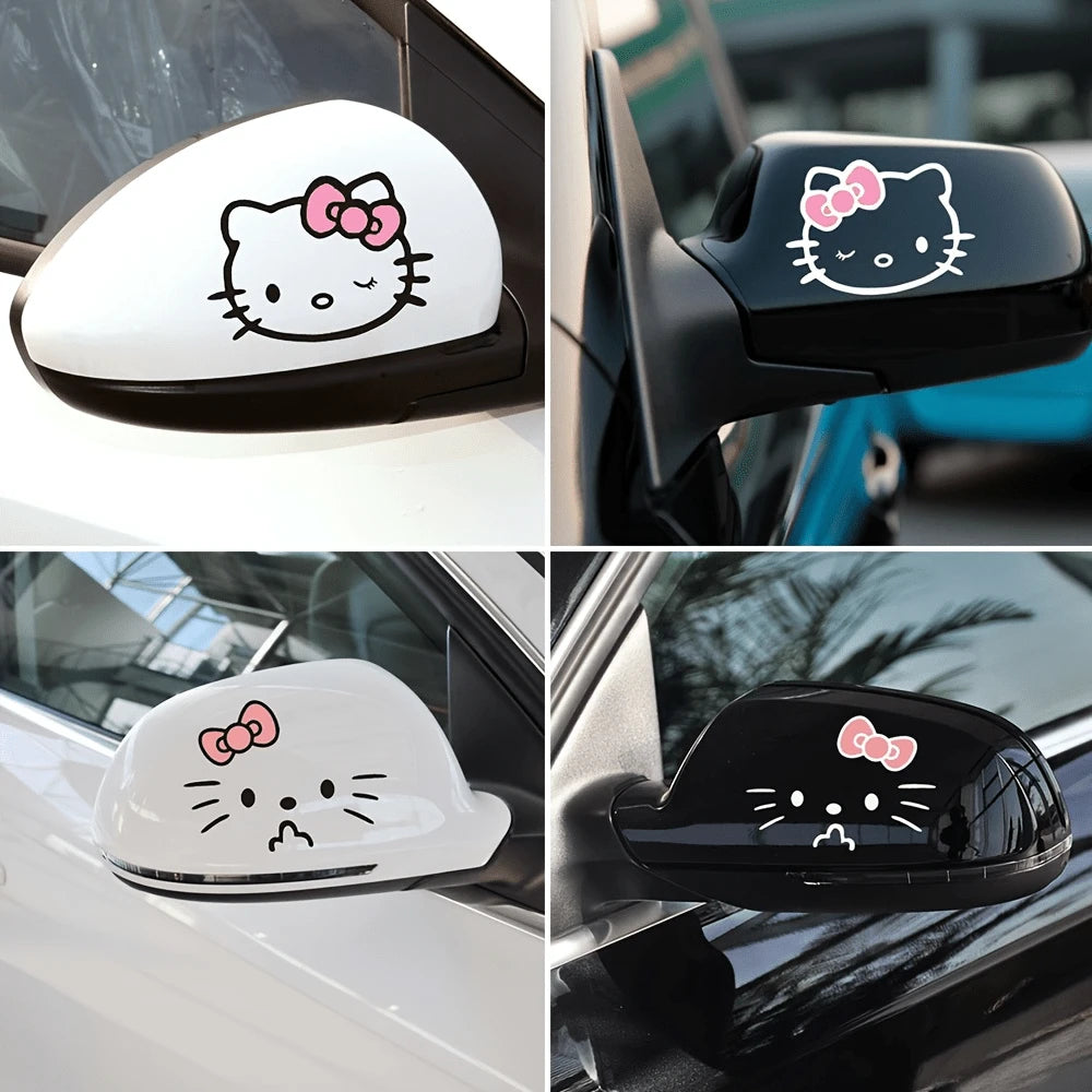 SANRIO 1pc Hello Kitty Car Sticker, Cute Cartoon Personalized Decorative Rearview Mirror Decal, Suitable For Vehicle Decoration, Easy To Use And Residue-Free, Christmas Party Gift, Excellent Small Gif