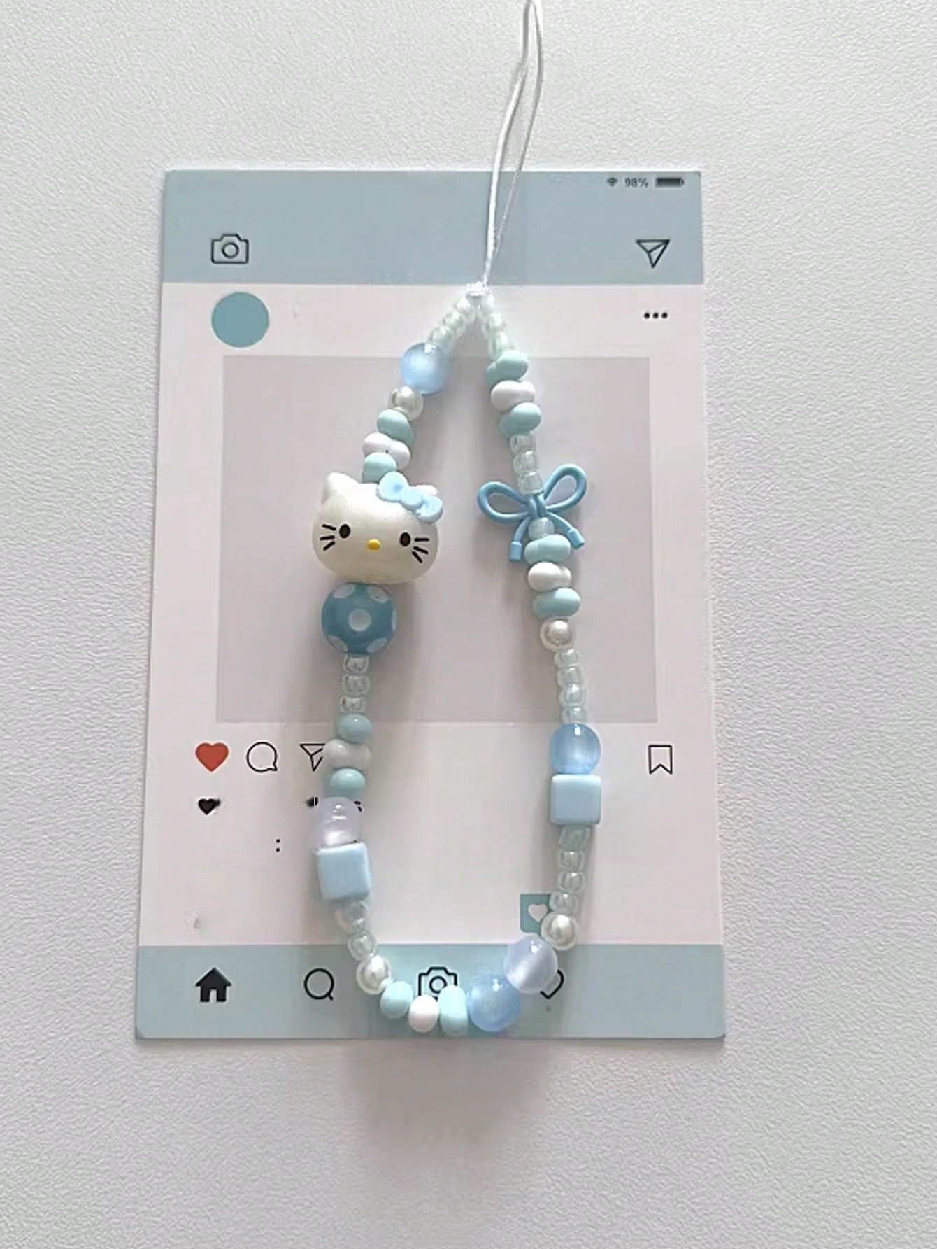 SANRIO 1pc INS Style 3D Pink Hello Kitty Beaded Phone Charm, Handmade Bow Keychain, Creative DIY CCD Camera Crystal Style Lanyard, Anti-Lost Accessory
